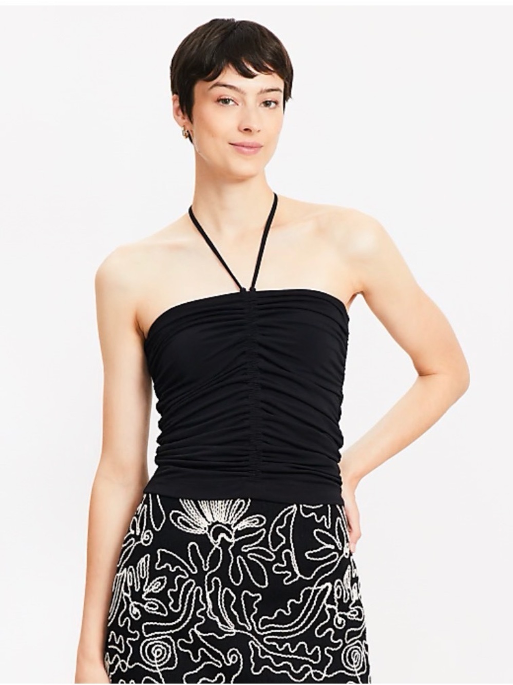 LOFT Black Ruched Halter Tube Top